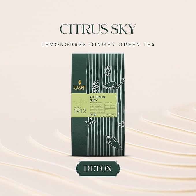Luxmi Estates Citrus Sky Green Tea 25 Tea Bags (50g) Pack | Certified Organic Darjeeling Green Tea