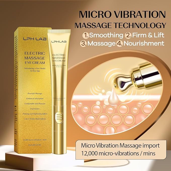 Eye Tightener Cream with Electric Massage Head, Smooths & Tightens the Look of Wrinkles Fine Lines Bags, Anti-Aging with Retinol Hyaluronic Acid, Tired Eye Refreshment with Gentle Vibration, 15ml