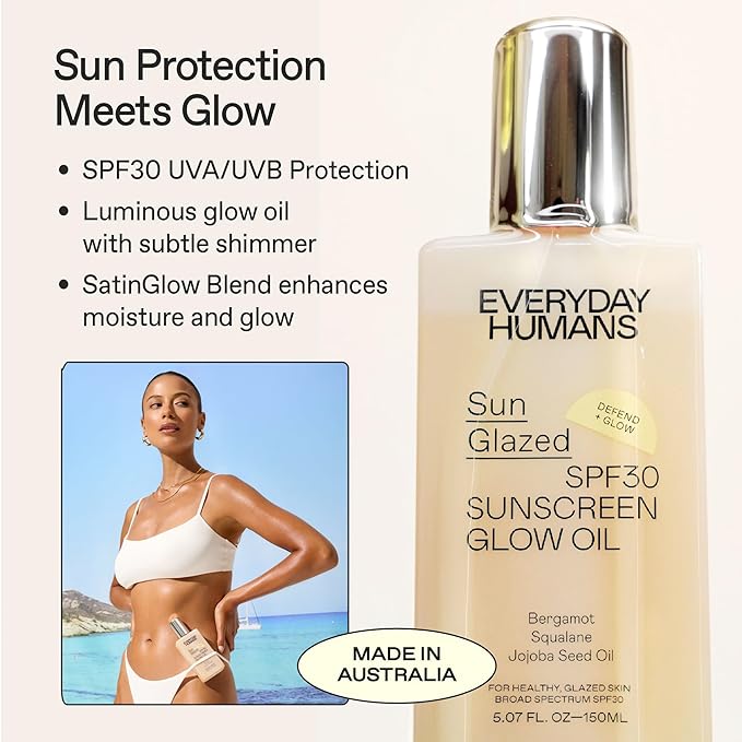 Everyday Humans SPF30 Sheer Body Glow Oil with Gold Mica | Sun Glazed Hydrating UV Protection Vegan Cruelty Free 5.1 Fl Oz | Bergamot, Squalane, Jojoba Seed Oil | UVA/UVB Broad Spectrum Protection…