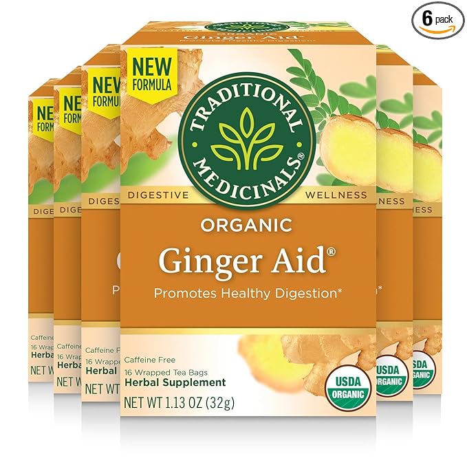 Traditional Medicinals Tea, Organic Ginger Aid, Promotes Healthy Digestion, 96 Tea Bags (6 Pack)