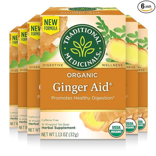 Traditional Medicinals Tea, Organic Ginger Aid, Promotes Healthy Digestion, 96 Tea Bags (6 Pack)