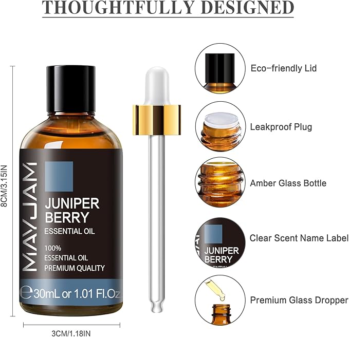 Juniper Berry Essential Oil 30ML/ 1.01FL.OZ, MAYJAM Pure Juniper Berry Oil for Massage, Diffuser, Soap Making, Long Lasting Scents