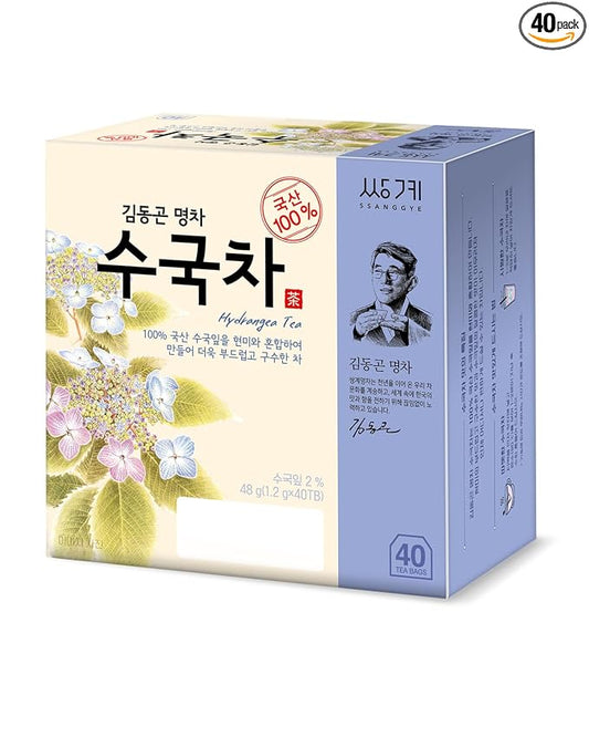 Ssanggye Hydrangea Sweet Dew Tea 1.2g x 40 Tea bags, Premium Korean Herbal Tea Hot Cold Sweet Flower Soft 4 Seasons Made in Korea