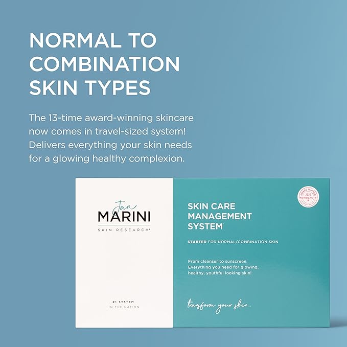 Jan Marini Starter Skin Care Management System - Travel-Size Skin Product Set with Cleanser, Face Serum, Face Lotion, Face Cream & Face Protectant - Skin Care System for Normal or Combination Skin