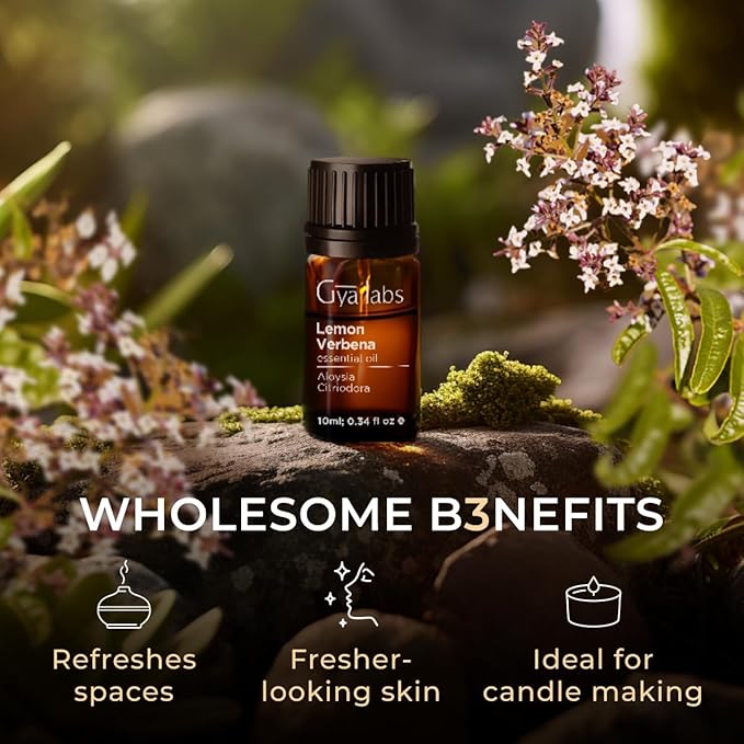 Gya Labs Lemon Verbena Essential Oil for Diffuser - 0.34 Fl Oz - 100% Pure Natural Lemon Verbena Oil for Skin, Hair, Perfume, Bath Bombs, Candles & Soaps Making - Citrusy, Refreshing Scent