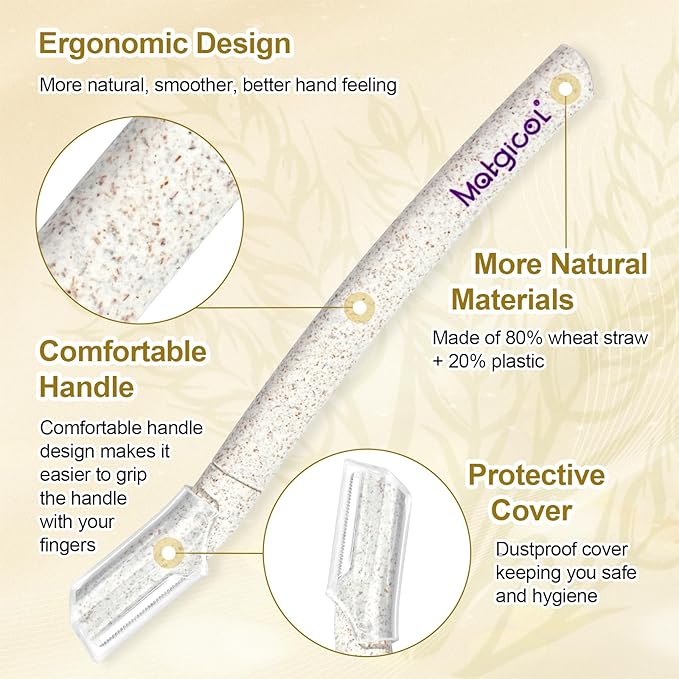 Eco-Friendly Women's Dermaplaning Razor - Multipurpose Exfoliating Tool with Anti-Cut Blades & Biodegradable Handle for Silky Skin & Perfect Brows (Beige)
