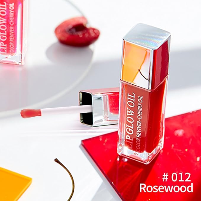 Plumping Lip Oil, Hydrating Gloss Tinted Lip Balm Transparent Lip Care, Big Brush Head Glitter Shine, Long Lasting Nourishing Non-sticky Fresh Texture(2PCS ROSEWOOD)