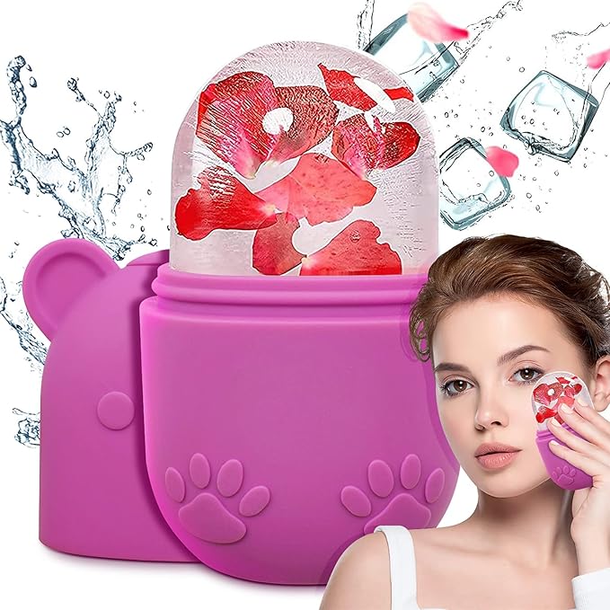 Ice Roller for Face & Eye, Facial Cold Massage Freezer Rollers, Multi-Functional Silicone Ice Face Mold Skin Care Tools for Puffiness Relief, Shrink Pores & Remove Fine Lines (Rose Red)