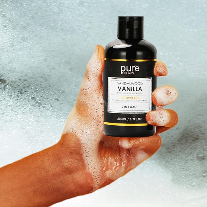 Pure Mens Bath and Body Gift Set. 7 Pc Natural Spa Gift Basket for Men. Spa Gift Set is #1 Ideal Gift for Men That Care about themselves!