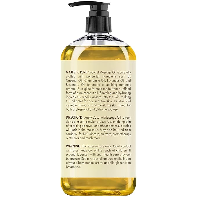 MAJESTIC PURE Coconut Massage Oil - Ultra-Glide Formula with Soothing Aroma -Made with Natural Oils - All Skin Types, Men & Women - 8 fl oz