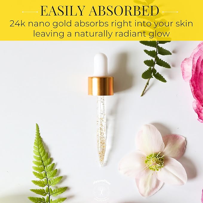 Organic Vitamin C Face Serum with 24K Gold Flakes, Hyaluronic Acid, Vitamin E - Vit C Facial Serum - Acne Scar Treatment, Dark Spot Corrector, Anti Aging & Brightening - Formulated in San Francisco