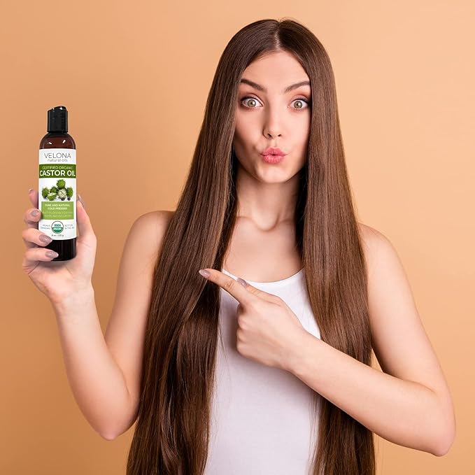 velona USDA Certified Organic Castor Oil - 64 fl oz | For Hair, Boost Eyelashes, Eyebrows | Cold pressed, Natural Oil, USP Grade | Hexane Free