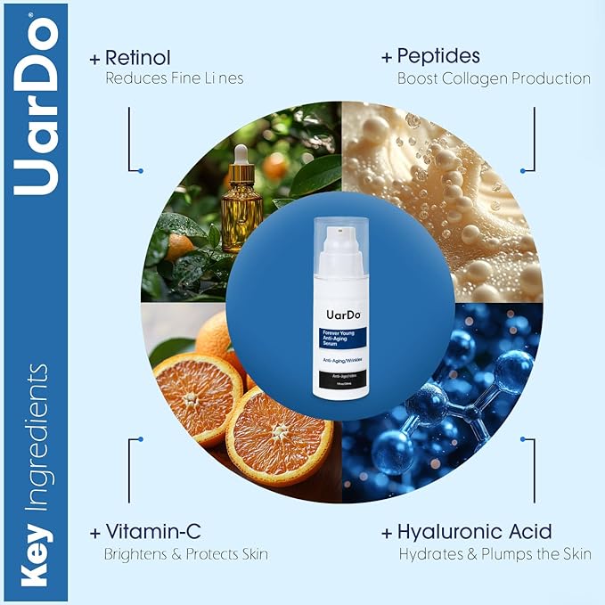 Uardo Forever Young Anti-Aging Serum 1 Fl Oz / 30 ml - usn103 | For Wrinkles, Fine Lines | Increases Skin Firmness | With Antioxidants & Peptides | For Women and Men