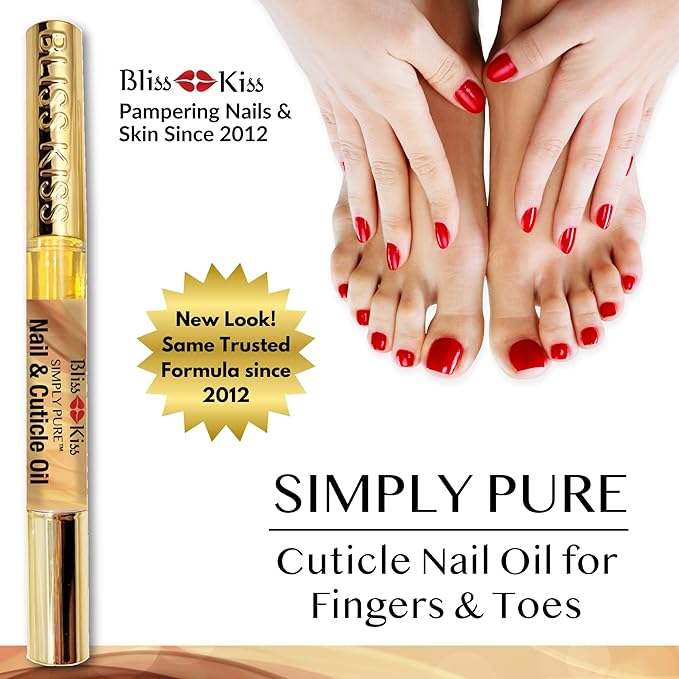 Bliss Kiss | 4 Vanilla Fragrance Nail Oil Cuticle Pens w/Vitamin E & Jojoba⏤Nail Strengthener Nail Growth Serum for Brittle Peeling Breaking Thin Nails