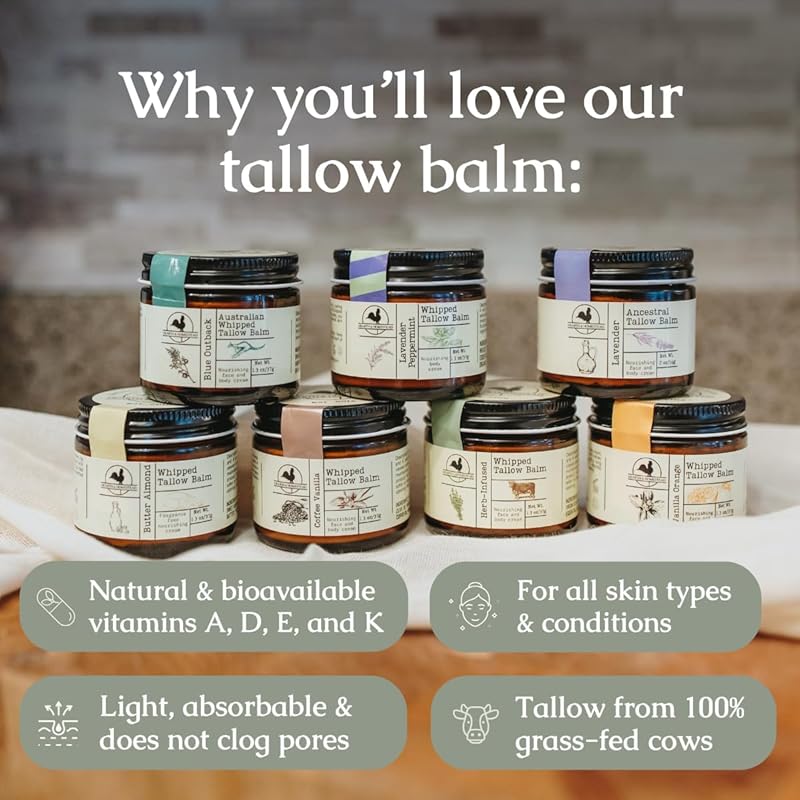 Handmade Whipped Tallow Balm (Herb-Infused/Unscented) - Large Jar - 2.6 oz