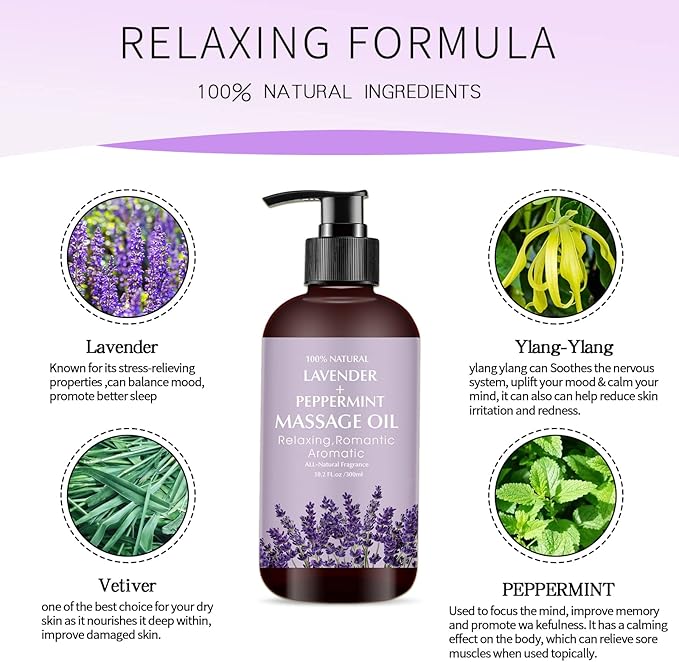 Lavender Massage Oil for Calming, Soothing and Relaxing Muscles Massage Oil for Massage Ideal Body Oil for Skin Moisturizing for Men and Women