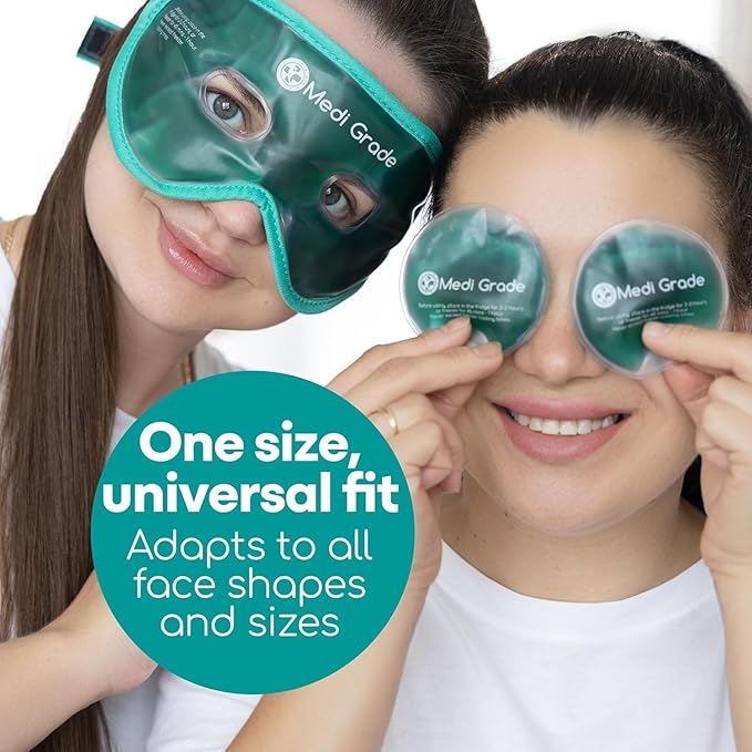 Medi Grade Cooling Ice Face Mask and Cooling Eye Mask for Puffy Eyes & Migraine Relief - Self Care Face Ice Pack with ChillGel Face Ice Mask Technology - Cooling Face Mask, Eye Pads and Bag
