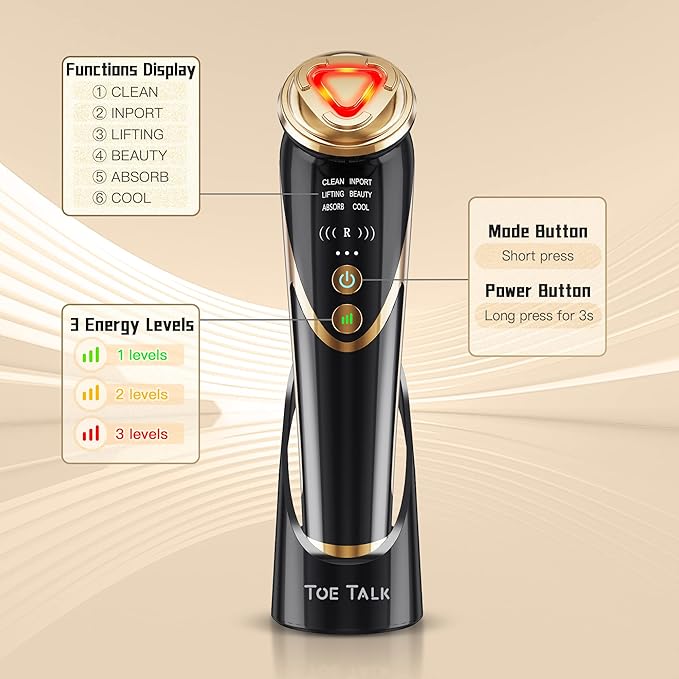 Radio Frequency Facial Machine with EMS - Anti-Aging Skin Tightening Rejuvenation Skin Care Eqipment Home Use,5 in 1 Light Therapy for Wrinkles Lifting High Frequency Face Massager.