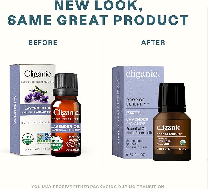 Cliganic USDA Organic Lavender Essential Oil - 100% Pure Natural Undiluted, for Aromatherapy Diffuser | Non-GMO Verified (Packaging May Vary)