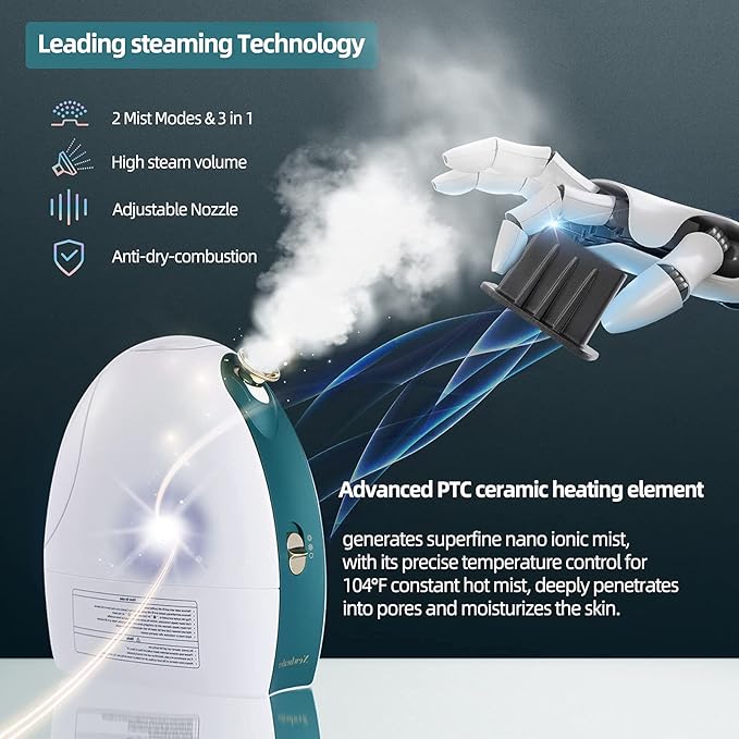 Newbealer Facial Steamer, 3in1 Aromatherapy Face Humidifier, 20 Min Hot & 60 Min Cold Nano Ionic Steam, 180ml Sinuses Moisturizing Cleansing Pores, Bonus 9-Piece Blackhead Remover Kit and Face Brush