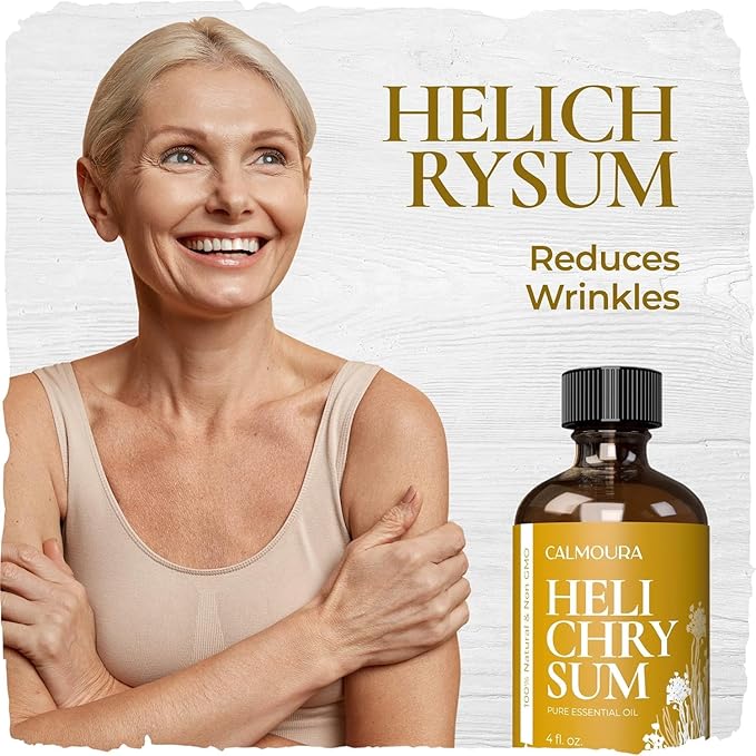 Helichrysum Essential Oil (4 oz | 118 ml) — 100% Natural Non GMO Helichrysum Oil for Skin, Aromatherapy & Better Sleep by Calmoura