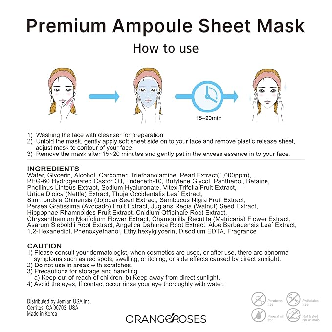 【 Orangeroses 】 30 Pcs Combo Pack Vital Ampoule Sheet Mask, Korean Facial Skincare Sheet | Simple & Effective Skincare Routine | Moisturization | Wrinkle Care | Brightening