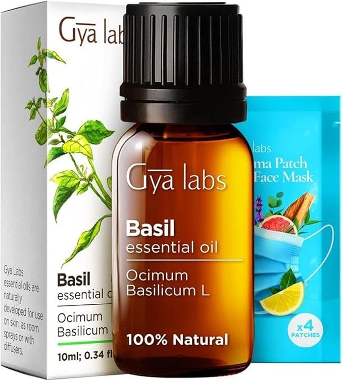 Gya Labs Basil Essential Oil for Diffusers - 0.34 Fl Oz - 100% Pure Natural Basil Oil for Skin, Massage, Fragrance & Candles Making Scent