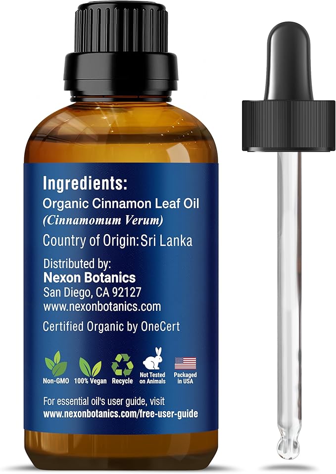 Organic Cinnamon Essential Oil 30 ml - Pure, Natural Cinnamon Leaf Oil for Diffusers & Aromatherapy - Sinus Relief & Seasonal Comfort - Nexon Botanics