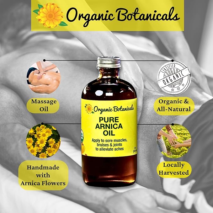 Arnica Oil - Pure Organic Muscle Discomfort Bottle - Organic Arnica Oil for Bruising and Swelling, Arnica Montana Oil for Muscle and Joint Discomfort, Arnica Massage Oil (16 oz)
