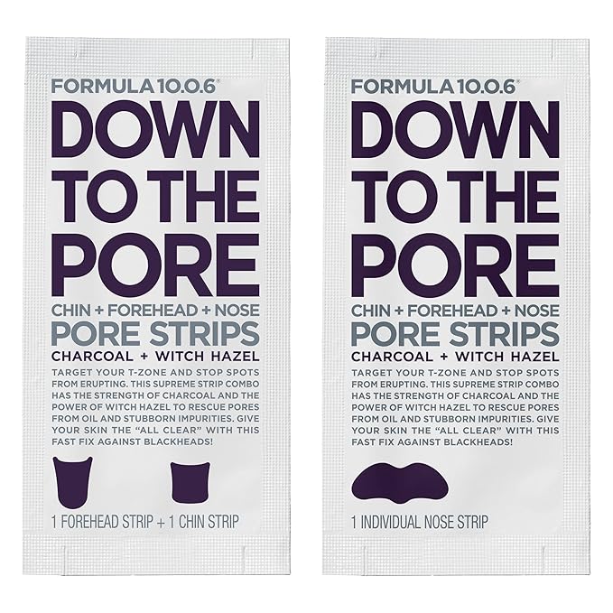 FORMULA 10.0.6 - Down to the Pore Strips - Pore Cleansing Strips, Removes Blackheads & Clears Clogged Pores, 6 Count