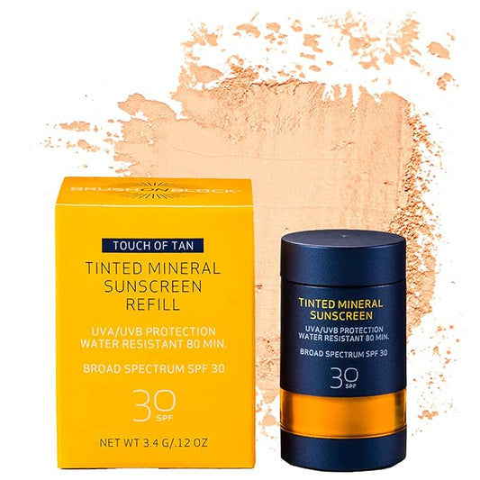 Brush On Block Mineral Sunscreen Powder Refill, Natural Broad-Spectrum SPF 30, Safe for Sensitive Skin, UVA UVB Face Protection, Reef Friendly (Touch of Tan - Refill)