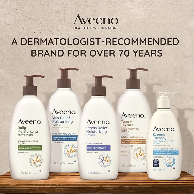 Aveeno Daily Moisturizing Body Lotion with Soothing Prebiotic Oat, Gentle Lotion Nourishes Dry Skin With Moisture, Paraben-, Dye- & Fragrance-Free, Non-Greasy & Non-Comedogenic, 18 oz, 2 Pack