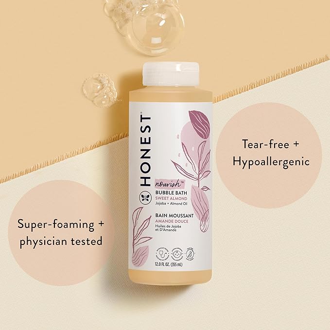 The Honest Company Foaming Bubble Bath | Gentle for Baby | Naturally Derived, Tear-free, Hypoallergenic | Sweet Almond Nourish, 12 fl oz