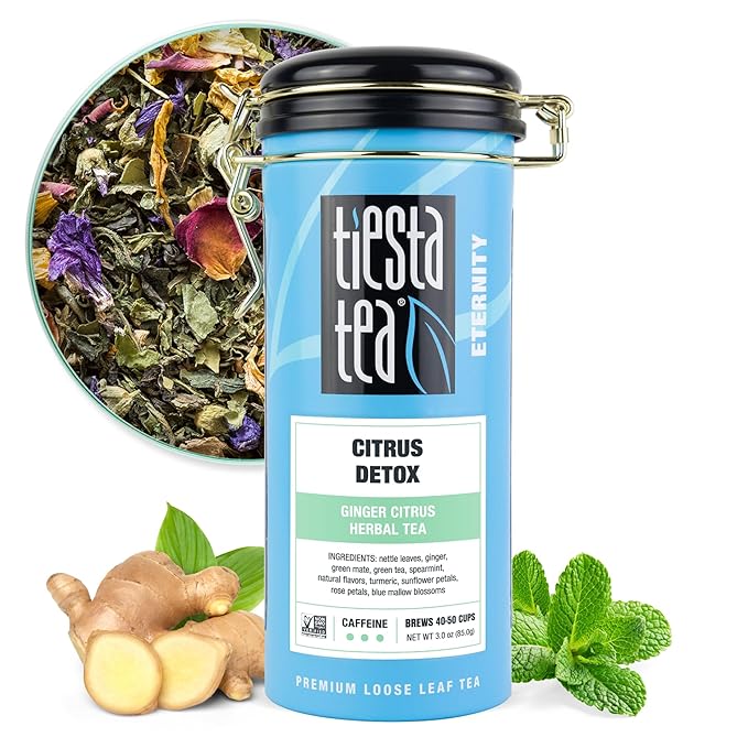 Tiesta Tea - Ginger Citrus Herbal Tea | Loose Leaf | Lemon Ginger with Mint and Chamomile | Herbal Bags Alternative, Hot or Iced, Caffeine-Free | Refillable Tin, Brews 50 Cups | 3 Ounce