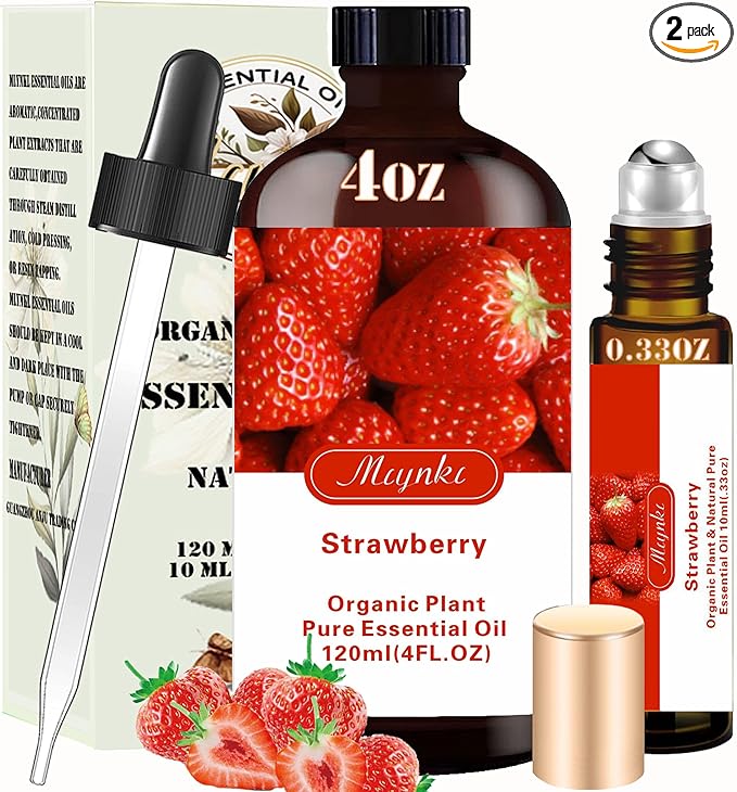 Strawberry Essential Oil - Strawberry Oil 4 Fl Oz & Roll On 10ML Essential Oil Set for Aroma Diffuser Humidifier SPA Cleaning Massage Yoga DIY Soap Perfume Gift for Women
