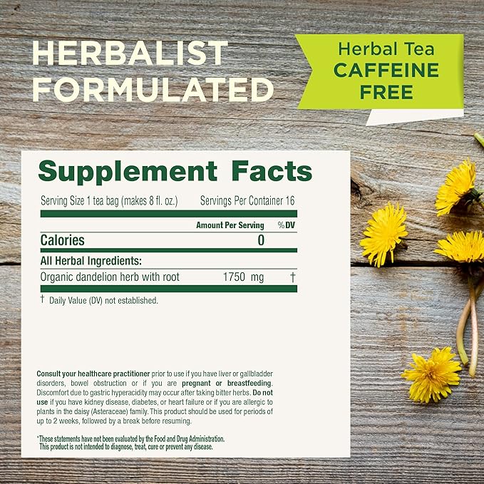 Traditional Medicinals Tea, Organic Dandelion Leaf & Root, Supports Kidney Function & Healthy Digestion, 48 Tea Bags (3 Pack)