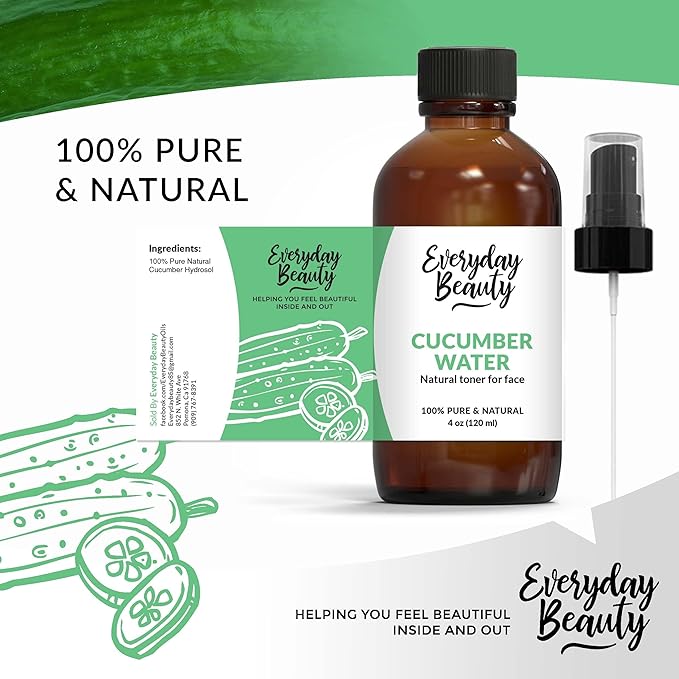 Cucumber Hydrosol Facial Toner - All Natural Hydrating Spray Mist for Face and Hair - 100% All Natural Cucumber Water Hydrosol 4oz with Fine Mist Cap