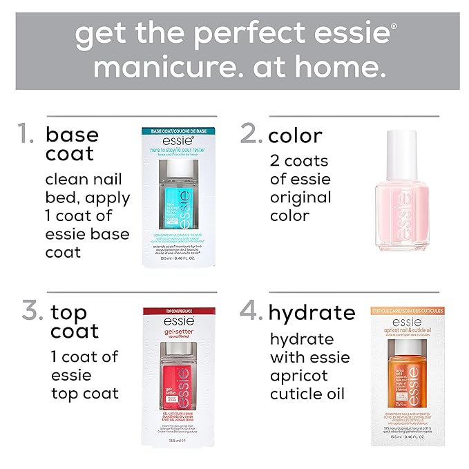 essie Nail Care, 8-Free Vegan, All In One Base Coat and Top Coat, strength and shine nail polish, 0.46 fl oz
