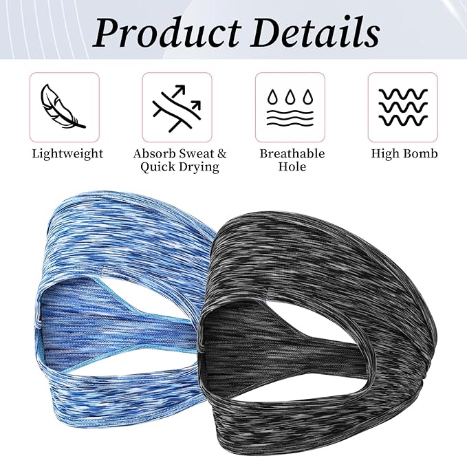 2Pcs VR Face Mask, Adjustable VR Sweat Band Breathable Eye Face Cover for Most VR Devices (Black/Blue)