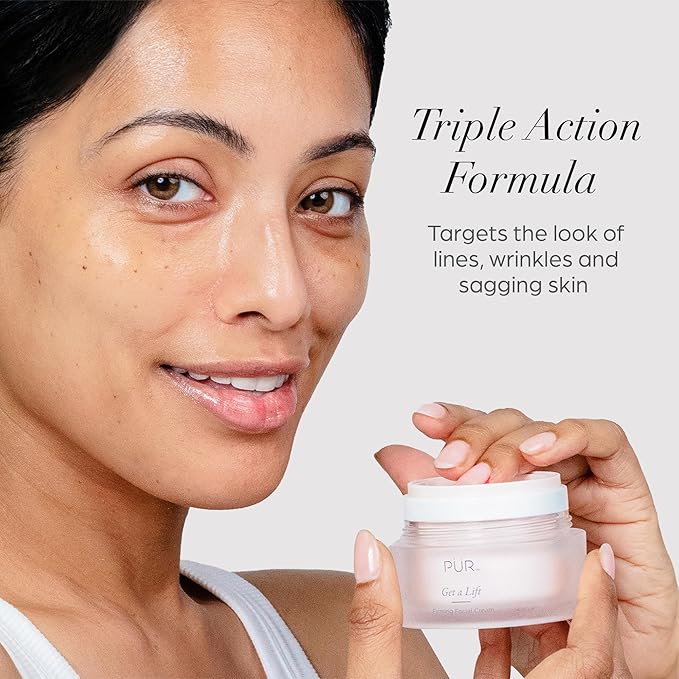 Firming Facial Cream, Get a Lift by PUR Beauty - Triple-Action Lightweight Moisturizer for Face & Neck Tightens Sagging Skin & Restores Firmness for Fine Lines & Wrinkles - Non-Greasy & Gluten Free.