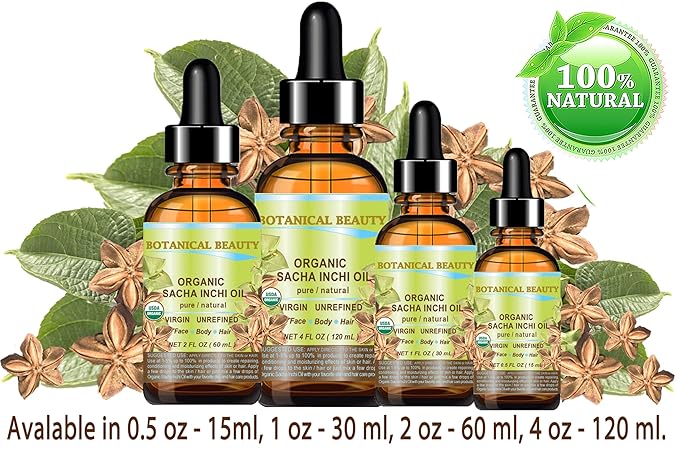 Botanical Beauty Organic SACHA INCHI OIL 100% Natural Pure Undiluted Virgin Unrefined Cold Pressed Carrier Certified Organic Oil 0.5 Fl.oz.- 15 ml. For Face, Skin, Hair, Lip, Nails, Rich in Vitamin E