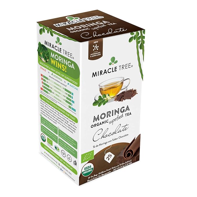 Miracle Tree - 6 Count of Organic Moringa Superfood Tea, 25 Individually Sealed Tea Bags, Chocolate (Keto, Detox, Energy/Immunity Booster, Vegan, Gluten-Free, Organic, Non-GMO, Caffeine-Free)