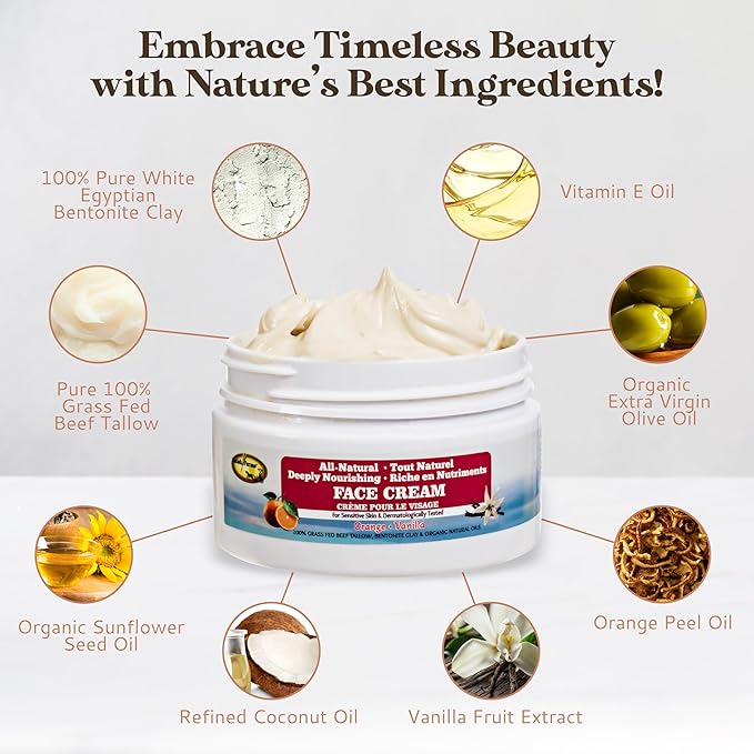 Amish Farms Tallow Face Cream - Handcrafted Beef Tallow for Skin Moisturizer Infused with Natural Ingredients, Orange & Vanilla Oils, 100% Grass-Fed Beef Tallow for Hydrated & Radiant Skin (50g Jar)