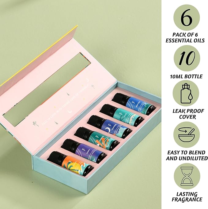 Folkulture Essential Oils for Diffuser Oil | Essential Oil Set of 6 Fragrance Oils | Diffuser Oils Scents for Home | Oil Diffusers Essential Oils Gifts for Relaxation - Lavender & Sandalwood