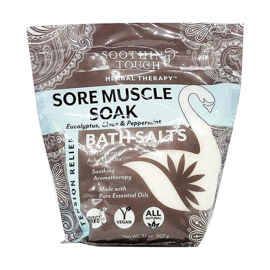 Soothing Touch Tension Relief Sore Muscle Soak Bath Salts Eucalyptus Clove & Peppermint, 32 Oz