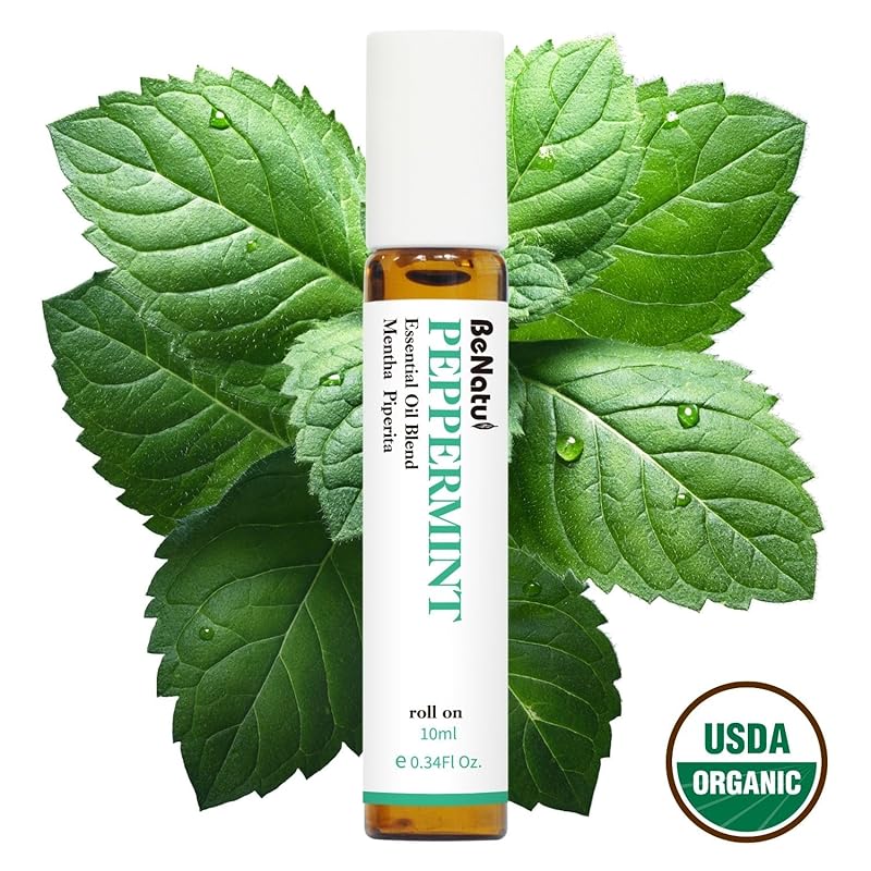 Benatu Peppermint Oil Roll On, Pre-Diluted Natural Essential Oil Blend Roller Travel Size for Skin Care, Aromatherapy, Hair, Body Topical Massage - Head Refresh 10ml