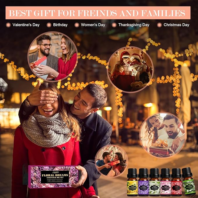 SALUBRITO Floral Fragrance Oils Set, Essential Oils for Diffuser & Candle Making Scents, 6x10ml Aromatherapy Oils Gift Set - Jasmine, Lavender, Rose, Gardenia, Cherry Blossom, Honeysuckle Oil