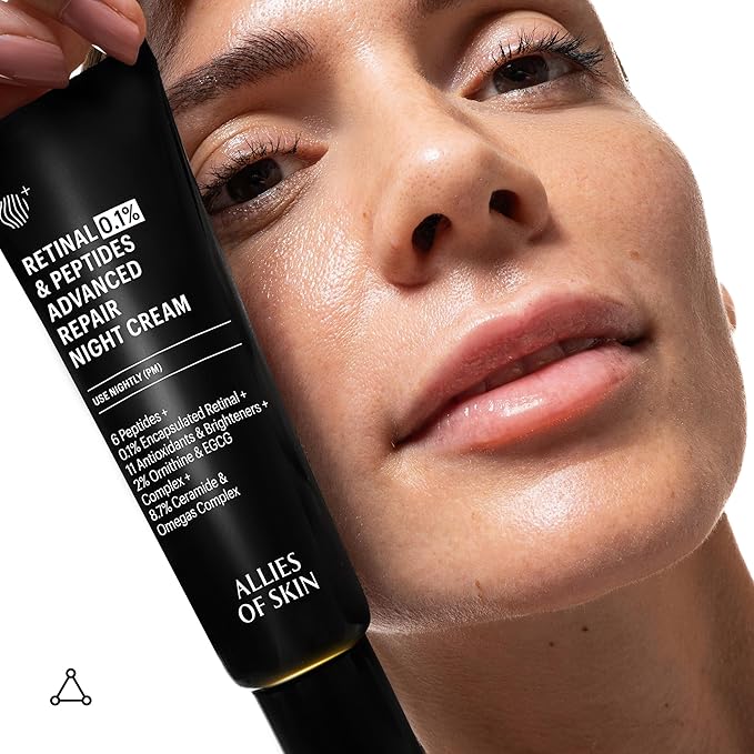 Allies of Skin Retinal 0.1% Peptides Repair Night Cream with 0.1% Encapsulated Retinal, 6 Peptides, 2% Ornithine & EGCG Complex, 8.7% Ceramides & Omegas Complex