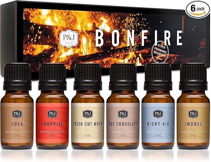 P&J Trading Fragrance Oil Bonfire Set | Smores, Night Air, Cola, Hot Chocolate, Campfire, Cut Wood Candle Scents for Candle Making, Freshie Scents, Soap Making Supplies, Diffuser Oil Scents