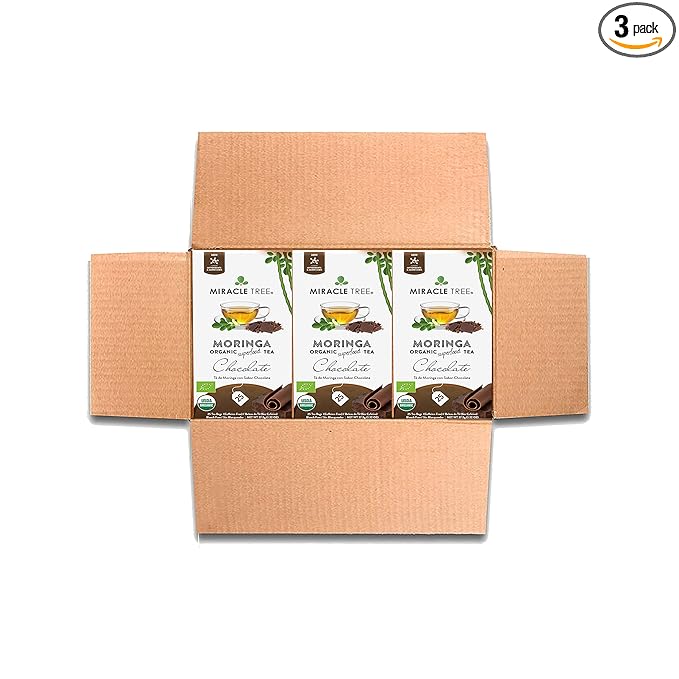 Miracle Tree - 3 Count of Organic Moringa Superfood Tea, 25 Individually Sealed Tea Bags, Chocolate (Keto, Detox, Energy/Immunity Booster, Vegan, Gluten-Free, Organic, Non-GMO, Caffeine-Free)